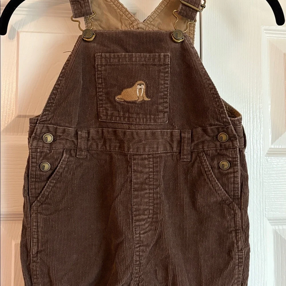 Vintage Gymboree Baby Dark Brown Corduroy Overalls with embroidered walrus